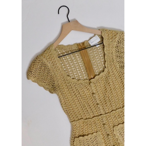 ALICE MCCALL Hot Like Fire Playsuit in Metallic Gold Romper Crochet Knit ~ 0 - Picture 4 of 15